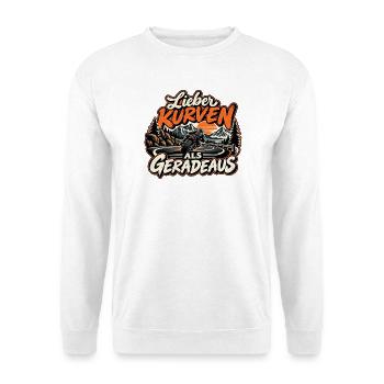 Lieber Kurven als geradeaus Biker | Motorrad - Unisex Pullover - Weiß - Vorne - Alina (178cm) & Michal (187cm)