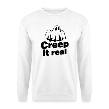 Creep It Real Geister Print - Unisex Pullover - Weiß - Vorne - Alina (178cm) & Michal (187cm)