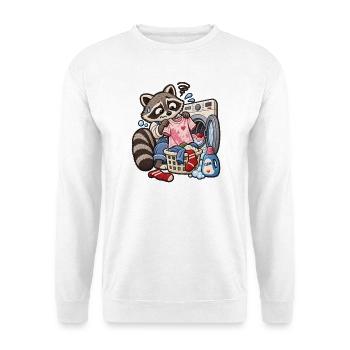 Waschbär im Waschsalon  - Unisex Pullover - Weiß - Vorne - Alina (178cm) & Michal (187cm)