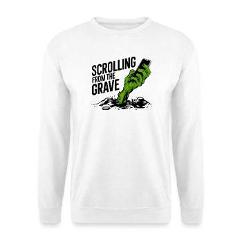Vom Grab zum Scrollen - Unisex Pullover - Weiß - Vorne - Alina (178cm) & Michal (187cm)