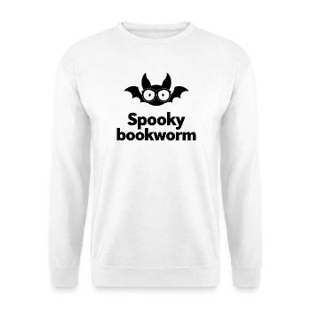 Spooky Bookworm Bat Graphic - Unisex Pullover - Weiß - Vorne - Alina (178cm) & Michal (187cm)