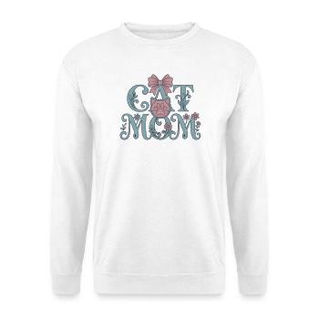 Cat Mom – Katzenliebe | Geschenk für Katzenmama - Unisex Pullover - Weiß - Vorne - Alina (178cm) & Michal (187cm)