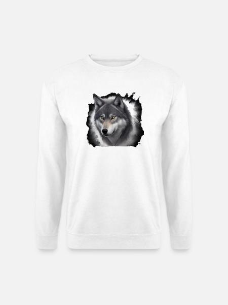 Wolfportrait mit Nebelschwaden - Unisex Pullover - Weiß