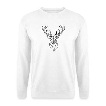 Geometric Deer – Polygon Hirsch Silhouette - Unisex Pullover - Weiß - Vorne - Alina (178cm) & Michal (187cm)