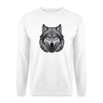 Wolf Kopfporträt - Unisex Pullover - Weiß - Vorne - Alina (178cm) & Michal (187cm)
