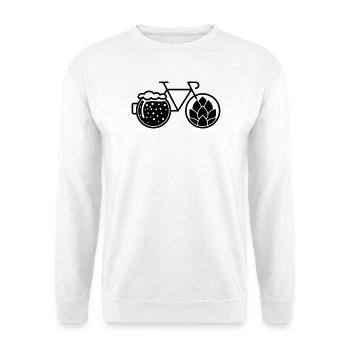 Fahrrad mit Bierglas.  Hopfenblumen-Ikone - Unisex Pullover - Weiß - Vorne - Alina (178cm) & Michal (187cm)