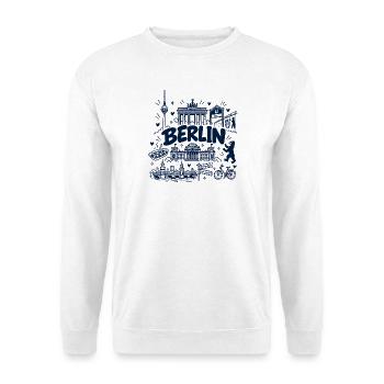 Berlin - Hauptstadt mit Sehenswürdigkeiten - Unisex Pullover - Weiß - Vorne - Alina (178cm) & Michal (187cm)
