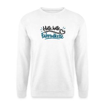 Hätte, hätte Fahrradkette - Fahrrad - Spruch - Unisex Pullover - Weiß - Vorne - Alina (178cm) & Michal (187cm)