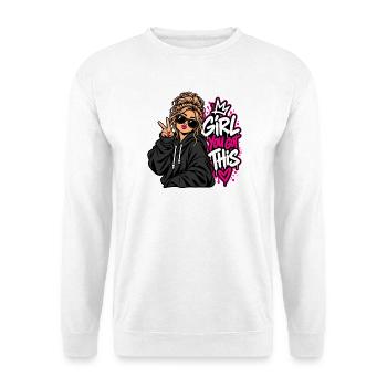 Du schaffst das Girl Power - Unisex Pullover - Weiß - Vorne - Alina (178cm) & Michal (187cm)