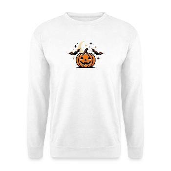 Kran-o-lantern, Fledermäuse und Halbmond bei Nacht - Unisex Pullover - Weiß - Vorne - Alina (178cm) & Michal (187cm)