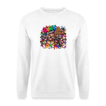 Bunt statt braun! Hunde - Staffordshire Terrier  - Unisex Pullover - Weiß - Vorne - Alina (178cm) & Michal (187cm)