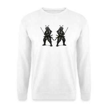 Doppel-Samurai Schattenrüstung - Unisex Pullover - Weiß - Vorne - Alina (178cm) & Michal (187cm)