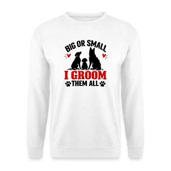 Lustige Hundefriseur-Haustierpflegesalon-Kunst - Unisex Pullover - Weiß - Vorne - Alina (178cm) & Michal (187cm)