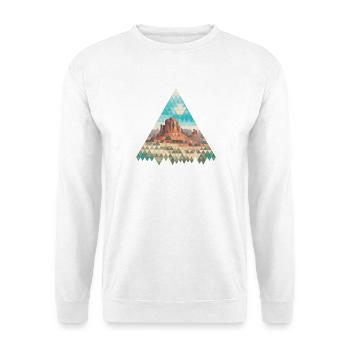 Geometrische Wüstenlandschaft Dreieck - Unisex Pullover - Weiß - Vorne - Alina (178cm) & Michal (187cm)