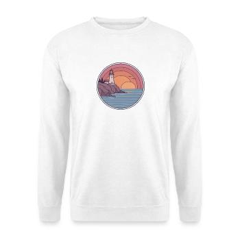 Küstenleuchtturm Sonnenuntergang Patch - Unisex Pullover - Weiß - Vorne - Alina (178cm) & Michal (187cm)