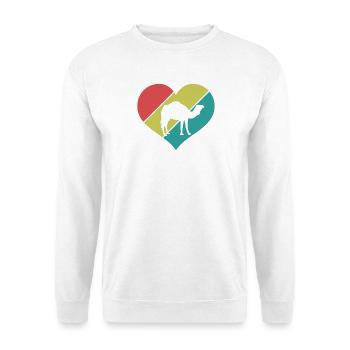 Kamel Herz Retro Look - Unisex Pullover - Weiß - Vorne - Alina (178cm) & Michal (187cm)