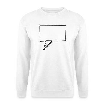 Eckige Sprechblase handgezeichnet - Unisex Pullover - Weiß - Vorne - Alina (178cm) & Michal (187cm)