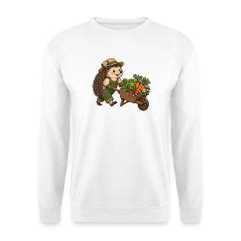 Igel-Gärtner mit Gemüseschubkarre - Unisex Pullover - Weiß - Vorne - Alina (178cm) & Michal (187cm)