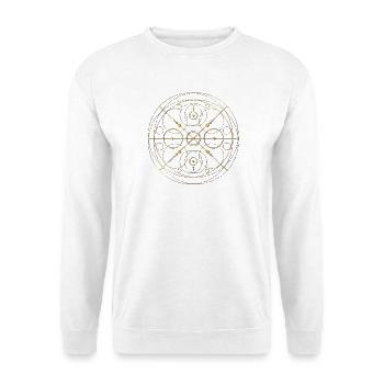 Goldenes Kreismandala Geometrie - Unisex Pullover - Weiß - Vorne - Alina (178cm) & Michal (187cm)