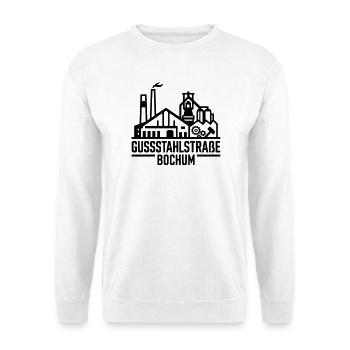 Gussstahlstraße Bochum Ruhrpott Industrie T-Shirt - Unisex Pullover - Weiß - Vorne - Alina (178cm) & Michal (187cm)