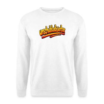 Unschubladisierbar Retro Flammen-Text - Unisex Pullover - Weiß - Vorne - Alina (178cm) & Michal (187cm)