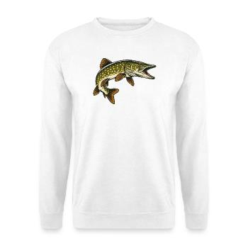 Hecht Raubfisch Angeln - Unisex Pullover - Weiß - Vorne - Alina (178cm) & Michal (187cm)