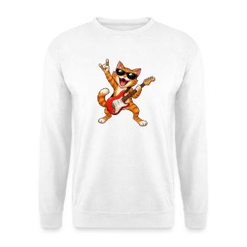 Rocker  Katze mit Gitarre - Unisex Pullover - Weiß - Vorne - Alina (178cm) & Michal (187cm)