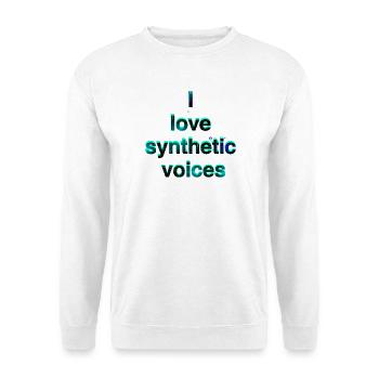 I Love Synthetic Voices Neon - Unisex Pullover - Weiß - Vorne - Alina (178cm) & Michal (187cm)