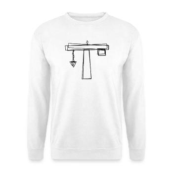 Baukran handgezeichnet - Unisex Pullover - Weiß - Vorne - Alina (178cm) & Michal (187cm)