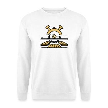Tischkreissaege Holz Logo - Unisex Pullover - Weiß - Vorne - Alina (178cm) & Michal (187cm)
