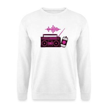 Neon Boombox Radio Grafik - Unisex Pullover - Weiß - Vorne - Alina (178cm) & Michal (187cm)