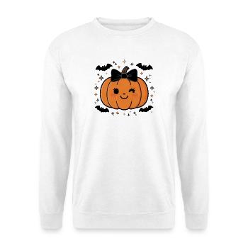 Cute Halloween Pumpkin Y2K Retro - Unisex Pullover - Weiß - Vorne - Alina (178cm) & Michal (187cm)