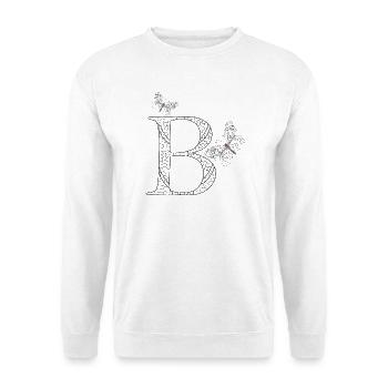 Buchstabe B mit Schmetterlingen - Unisex Pullover - Weiß - Vorne - Alina (178cm) & Michal (187cm)