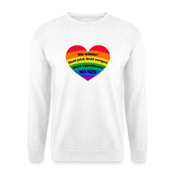 NIE WIEDER NICHT JETZT NICHT MORGEN NONZS, PRIDE - Unisex Pullover - Weiß - Vorne - Alina (178cm) & Michal (187cm)