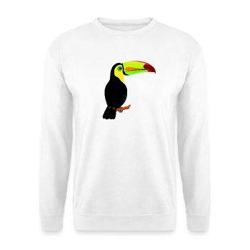 Neon-Tukan auf Schwarz - Unisex Pullover - Weiß - Vorne - Alina (178cm) & Michal (187cm)