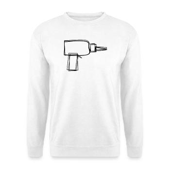 Bohrmaschine handgezeichnet - Unisex Pullover - Weiß - Vorne - Alina (178cm) & Michal (187cm)