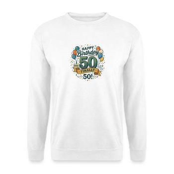 Alles Gute zum Geburtstag endlich 50 Bash Konfetti-Party - Unisex Pullover - Weiß - Vorne - Alina (178cm) & Michal (187cm)