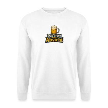 Das erste war Absicht – Bier Humor - Unisex Pullover - Weiß - Vorne - Alina (178cm) & Michal (187cm)