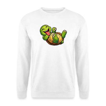 Verspielte Schildkröte  - Unisex Pullover - Weiß - Vorne - Alina (178cm) & Michal (187cm)
