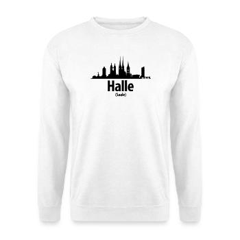Halle Skyline - Unisex Pullover - Weiß - Vorne - Alina (178cm) & Michal (187cm)