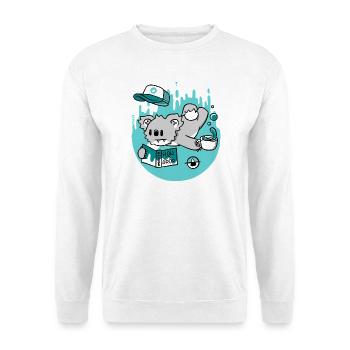 Drop Bear Descending: Eine Studie zum Multitasking - Unisex Pullover - Weiß - Vorne - Alina (178cm) & Michal (187cm)