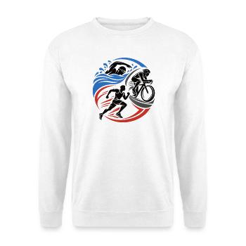 Triathlon – Schwimmen Radfahren Laufen - Unisex Pullover - Weiß - Vorne - Alina (178cm) & Michal (187cm)