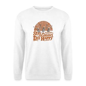 Stay Groovy Die Happy Skeletons - Unisex Pullover - Weiß - Vorne - Alina (178cm) & Michal (187cm)