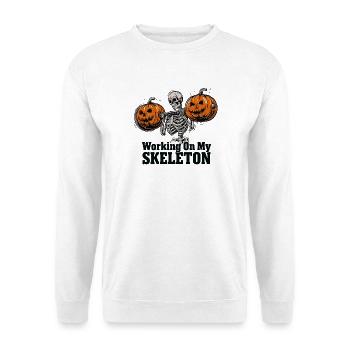 Knochentraining mit Kürbissen - Unisex Pullover - Weiß - Vorne - Alina (178cm) & Michal (187cm)