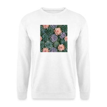 Pastellrosa und Sukkulenten - Unisex Pullover - Weiß - Vorne - Alina (178cm) & Michal (187cm)