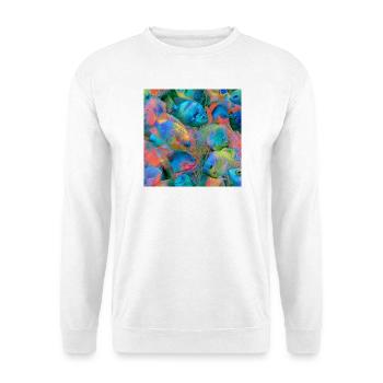 Regenbogen-Neonfisch - Unisex Pullover - Weiß - Vorne - Alina (178cm) & Michal (187cm)