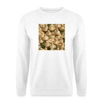 Gelbe Entenküken auf Gras - Unisex Pullover - Weiß - Vorne - Alina (178cm) & Michal (187cm)
