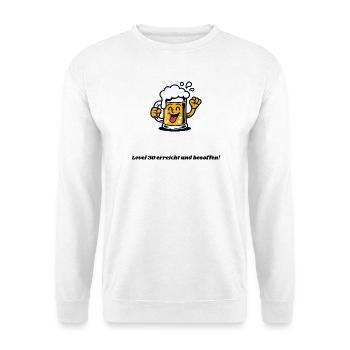 Level 30 erreicht und besoffen, amüsanter Spruch - Unisex Pullover - Weiß - Vorne - Alina (178cm) & Michal (187cm)