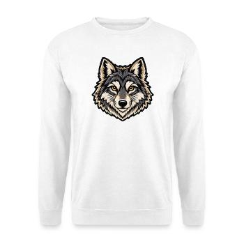 Wolfskopf im Patch-Look  - Unisex Pullover - Weiß - Vorne - Alina (178cm) & Michal (187cm)