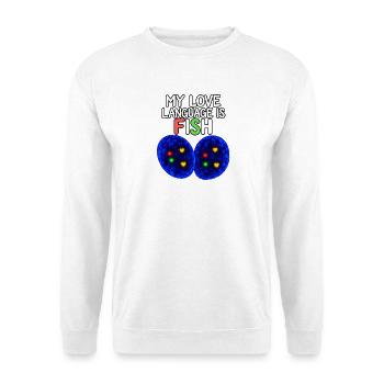 Meine Liebessprache ist FISH – Zytogenetik - Unisex Pullover - Weiß - Vorne - Alina (178cm) & Michal (187cm)